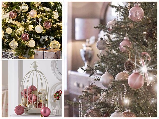 Decoración del árbol de navidad soft rosa y plata o dorado