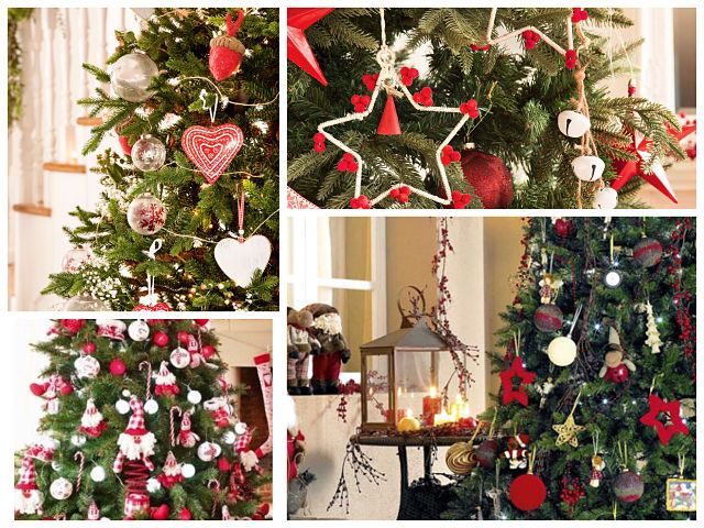 Decoración del árbol de Navidad en blanco y rojo