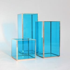 conjunto portavelas vidrio azul isli